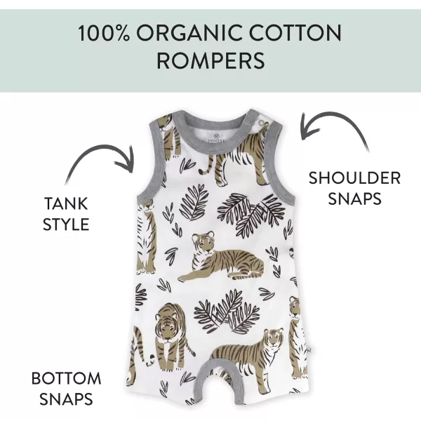HonestBaby Multipack Short Romper Sets and Dresses 100 Organic Cotton for Infant Baby and Toddler Boys Girls UnisexTiger Cub