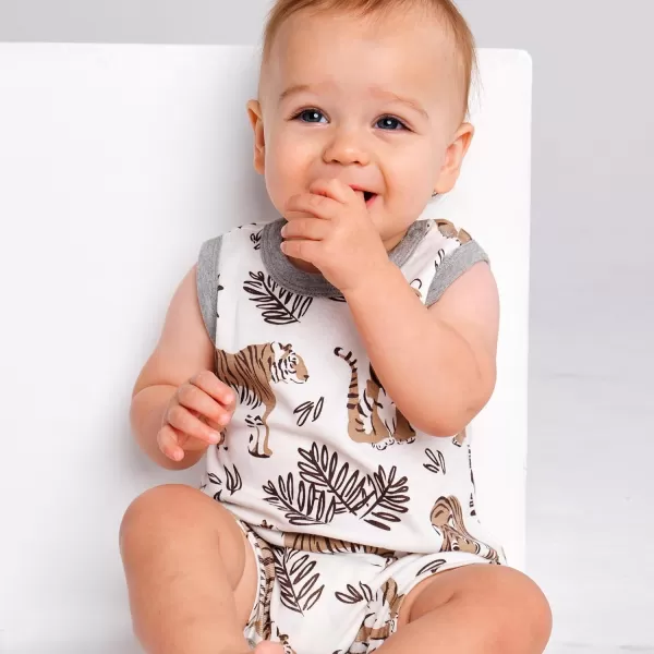 HonestBaby Multipack Short Romper Sets and Dresses 100 Organic Cotton for Infant Baby and Toddler Boys Girls UnisexTiger Cub
