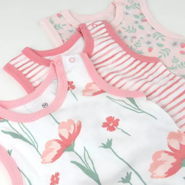 HonestBaby Multipack Sleeveless and Cami Bodysuits OnePiece 100 Organic Cotton for Infant Baby Boys Girls UnisexStrawberry Pink Floral