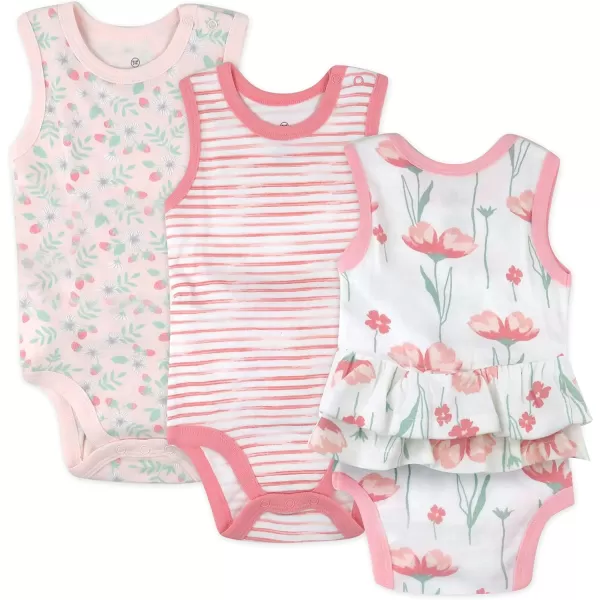HonestBaby Multipack Sleeveless and Cami Bodysuits OnePiece 100 Organic Cotton for Infant Baby Boys Girls UnisexStrawberry Pink Floral