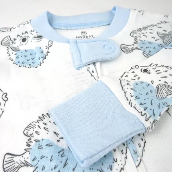 HonestBaby NonSlip Footed Pajamas OnePiece Sleeper Jumpsuit ZipFront PJs 100 Organic Cotton for Baby BoysBlow Fish