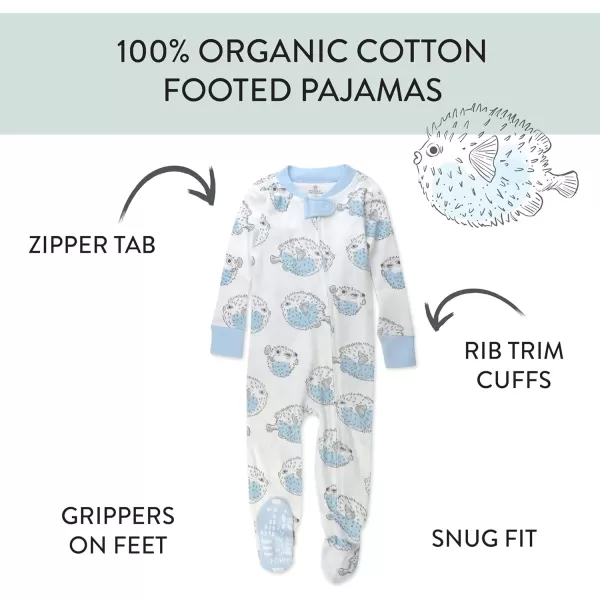 HonestBaby NonSlip Footed Pajamas OnePiece Sleeper Jumpsuit ZipFront PJs 100 Organic Cotton for Baby BoysBlow Fish