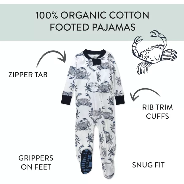 HonestBaby NonSlip Footed Pajamas OnePiece Sleeper Jumpsuit ZipFront PJs 100 Organic Cotton for Baby BoysCrabs