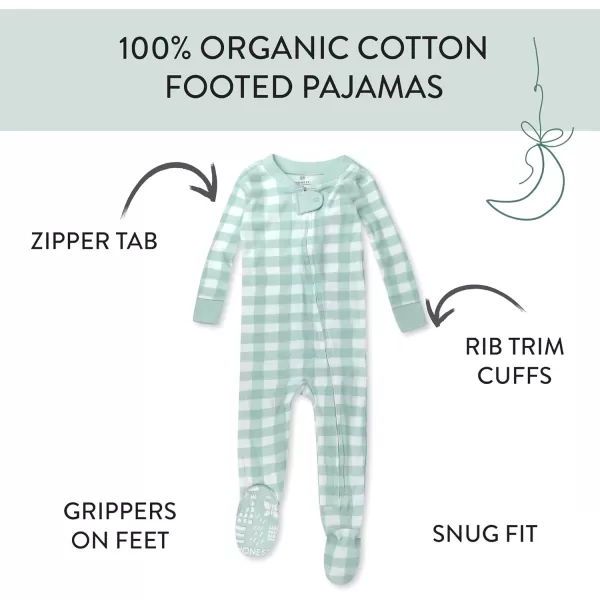 HonestBaby NonSlip Footed Pajamas OnePiece Sleeper Jumpsuit ZipFront PJs 100 Organic Cotton for Baby BoysGreen Check