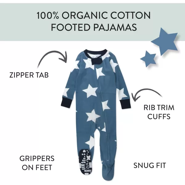 HonestBaby NonSlip Footed Pajamas OnePiece Sleeper Jumpsuit ZipFront PJs 100 Organic Cotton for Baby BoysJumbo Star Blue