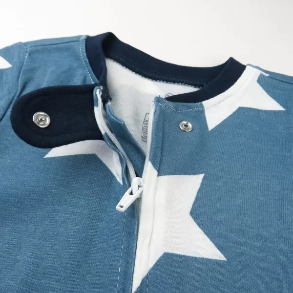 HonestBaby NonSlip Footed Pajamas OnePiece Sleeper Jumpsuit ZipFront PJs 100 Organic Cotton for Baby BoysJumbo Star Blue