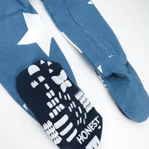 HonestBaby NonSlip Footed Pajamas OnePiece Sleeper Jumpsuit ZipFront PJs 100 Organic Cotton for Baby BoysJumbo Star Blue
