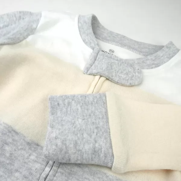 HonestBaby NonSlip Footed Pajamas OnePiece Sleeper Jumpsuit ZipFront PJs 100 Organic Cotton for Baby BoysJumbo Stripe Natural