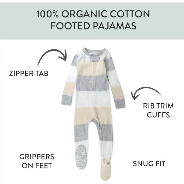 HonestBaby NonSlip Footed Pajamas OnePiece Sleeper Jumpsuit ZipFront PJs 100 Organic Cotton for Baby BoysJumbo Stripe Natural