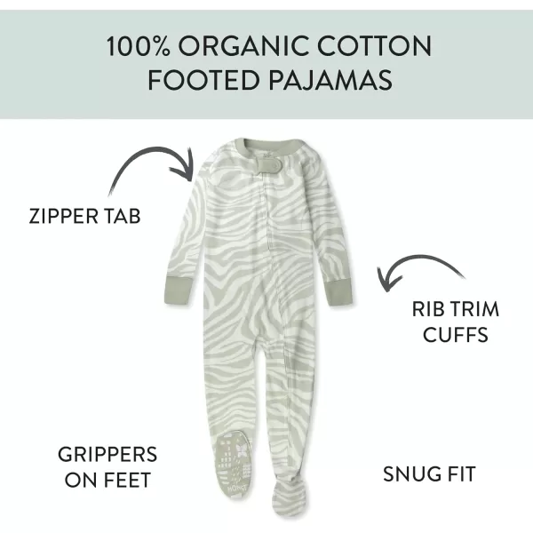 HonestBaby NonSlip Footed Pajamas OnePiece Sleeper Jumpsuit ZipFront PJs 100 Organic Cotton for Baby BoysLight Zanzibar Zebra