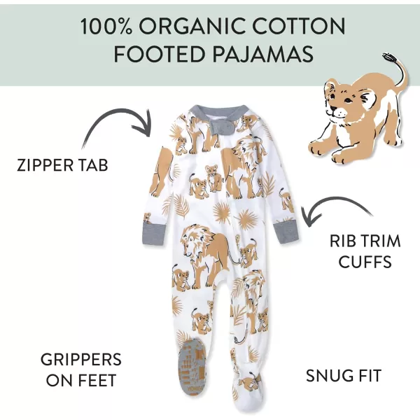 HonestBaby NonSlip Footed Pajamas OnePiece Sleeper Jumpsuit ZipFront PJs 100 Organic Cotton for Baby BoysLion