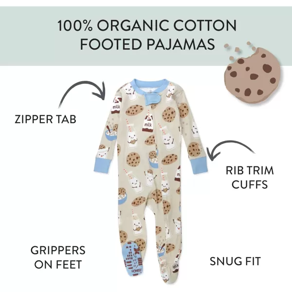 HonestBaby NonSlip Footed Pajamas OnePiece Sleeper Jumpsuit ZipFront PJs 100 Organic Cotton for Baby BoysMilk N Cookies