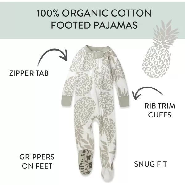 HonestBaby NonSlip Footed Pajamas OnePiece Sleeper Jumpsuit ZipFront PJs 100 Organic Cotton for Baby BoysPineapple Leaf Ivory