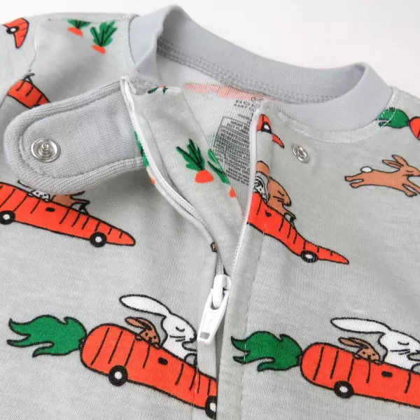 HonestBaby NonSlip Footed Pajamas OnePiece Sleeper Jumpsuit ZipFront PJs 100 Organic Cotton for Baby BoysRacing Rabbits