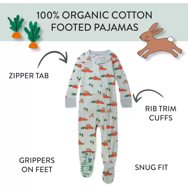 HonestBaby NonSlip Footed Pajamas OnePiece Sleeper Jumpsuit ZipFront PJs 100 Organic Cotton for Baby BoysRacing Rabbits