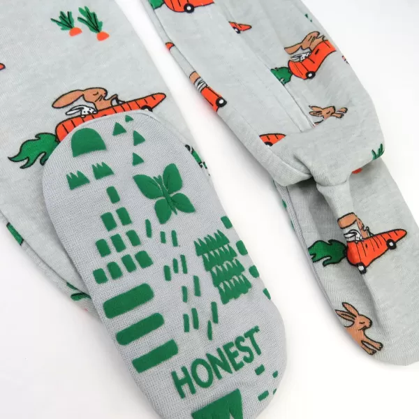 HonestBaby NonSlip Footed Pajamas OnePiece Sleeper Jumpsuit ZipFront PJs 100 Organic Cotton for Baby BoysRacing Rabbits
