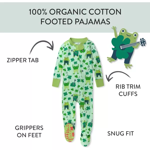 HonestBaby NonSlip Footed Pajamas OnePiece Sleeper Jumpsuit ZipFront PJs 100 Organic Cotton for Baby BoysSt Pats Boy
