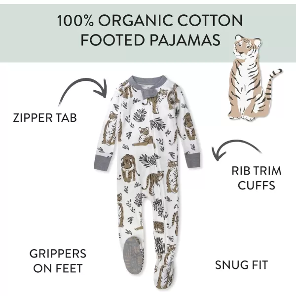 HonestBaby NonSlip Footed Pajamas OnePiece Sleeper Jumpsuit ZipFront PJs 100 Organic Cotton for Baby BoysTiger Cub