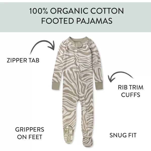 HonestBaby NonSlip Footed Pajamas OnePiece Sleeper Jumpsuit ZipFront PJs 100 Organic Cotton for Baby BoysZanzibar Zebra