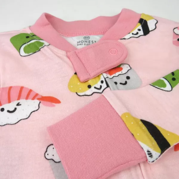 HonestBaby NonSlip Footed Pajamas OnePiece Sleeper Jumpsuit ZipFront Pjs 100 Organic Cotton for Baby GirlsSushi