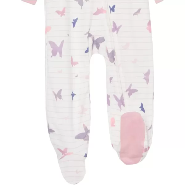 HonestBaby Sleep and Play Footed Pajamas OnePiece Sleeper Jumpsuit ZipFront Pjs 100 Organic Cotton for Baby GirlsButterfly