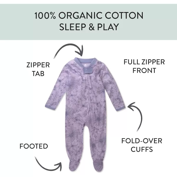 HonestBaby Sleep and Play Footed Pajamas OnePiece Sleeper Jumpsuit ZipFront Pjs 100 Organic Cotton for Baby GirlsPurple Plaid