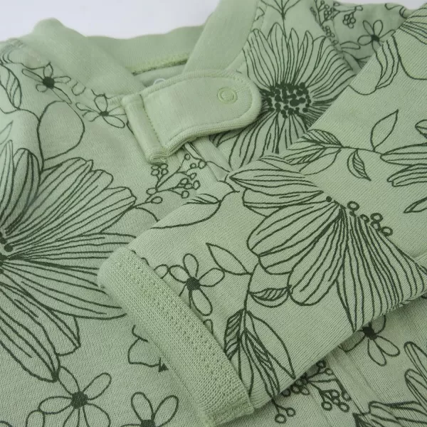 HonestBaby Sleep and Play Footed Pajamas OnePiece Sleeper Jumpsuit ZipFront Pjs 100 Organic Cotton for Baby GirlsSketchy Floral Sage