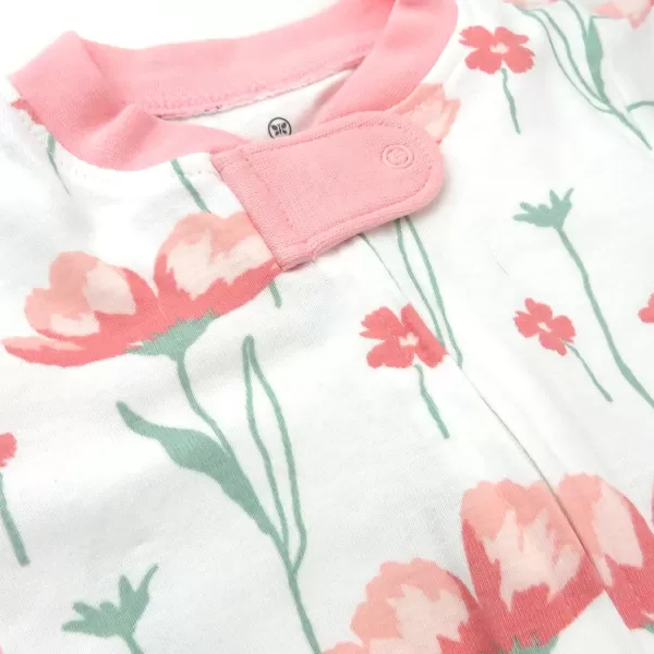 HonestBaby Sleep and Play Footed Pajamas OnePiece Sleeper Jumpsuit ZipFront Pjs 100 Organic Cotton for Baby GirlsStrawberry Pink Floral