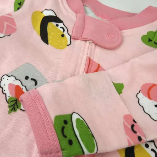 HonestBaby Sleep and Play Footed Pajamas OnePiece Sleeper Jumpsuit ZipFront Pjs 100 Organic Cotton for Baby GirlsSushi