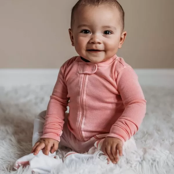 HonestBaby Sleep and Play Footed Pajamas OnePiece Sleeper Jumpsuit ZipFront Pjs 100 Organic Cotton for Baby GirlsTwinkle Star Pink