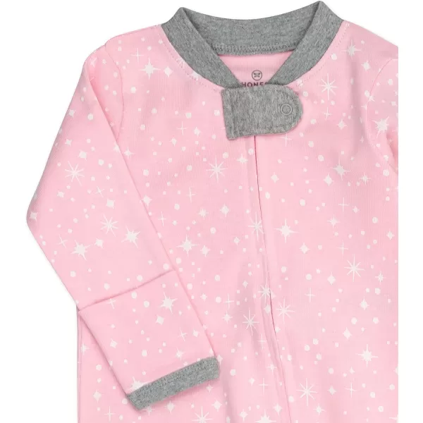 HonestBaby Sleep and Play Footed Pajamas OnePiece Sleeper Jumpsuit ZipFront Pjs 100 Organic Cotton for Baby GirlsTwinkle Star Pink
