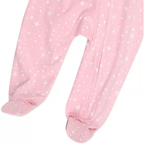 HonestBaby Sleep and Play Footed Pajamas OnePiece Sleeper Jumpsuit ZipFront Pjs 100 Organic Cotton for Baby GirlsTwinkle Star Pink