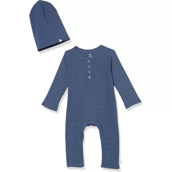 HonestBaby unisexbaby Romper Coverall Sets OnePiece Jumpsuit Organic Cotton for Infant Baby Boys Girls UnisexNavy Set