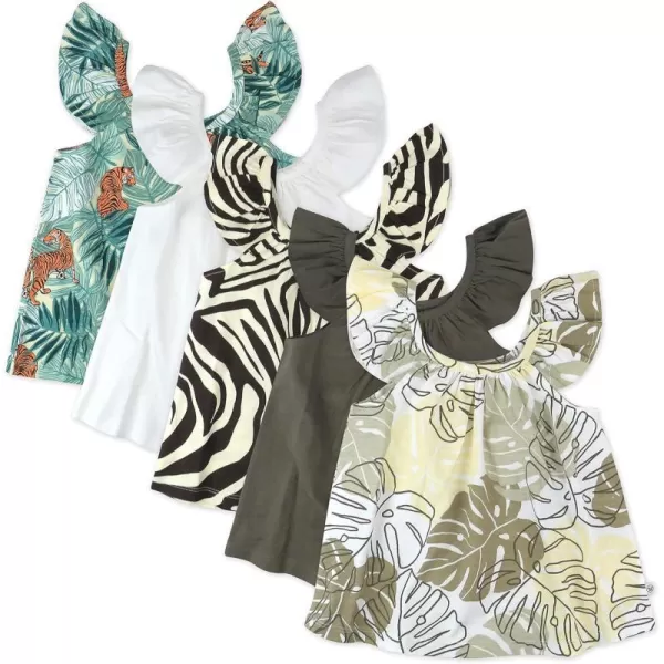 HonestBaby Baby Girls 5pack Cami Tops Sleeveless Tshirts 100 Organic Cotton for Infant and Toddler Baby Girls5pack Safari Brown
