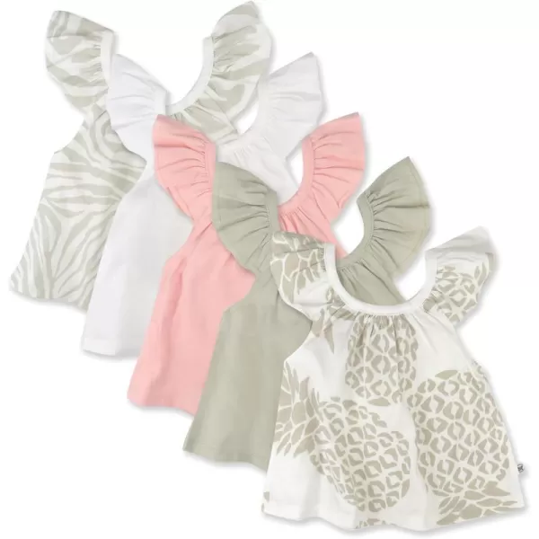 HonestBaby Baby Girls 5pack Cami Tops Sleeveless Tshirts 100 Organic Cotton for Infant and Toddler Baby GirlsPineapple Leaf Ivory