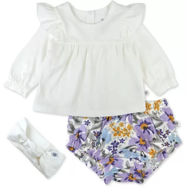 HonestBaby Fashion Outfit Sets Tops and Bottoms 100 Organic Cotton for Baby and Toddler GirlsJumbo Floral Lilac