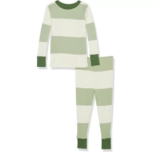 HonestBaby Multipack 2Piece Pajamas Sleepwear PJs 100 Organic Cotton for Infant Baby and Toddler Boys UnisexBold Stripe Moss