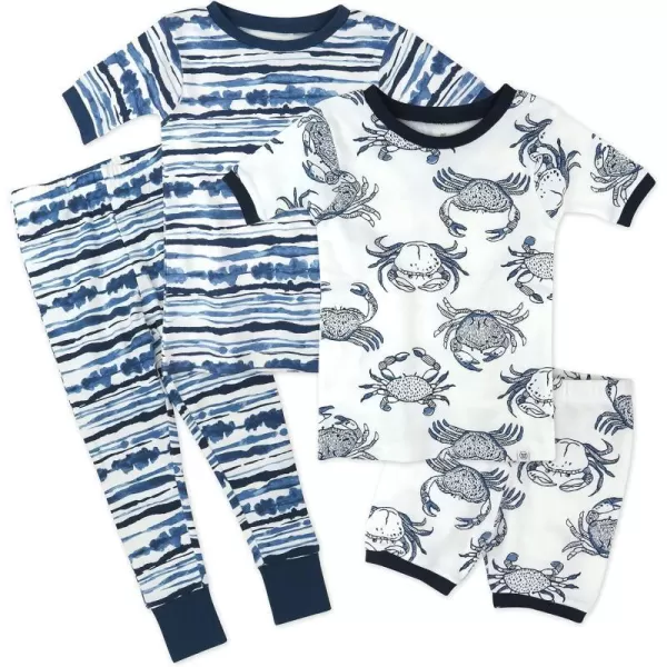 HonestBaby Multipack 2Piece Pajamas Sleepwear PJs 100 Organic Cotton for Infant Baby and Toddler Boys UnisexCrabs Navy