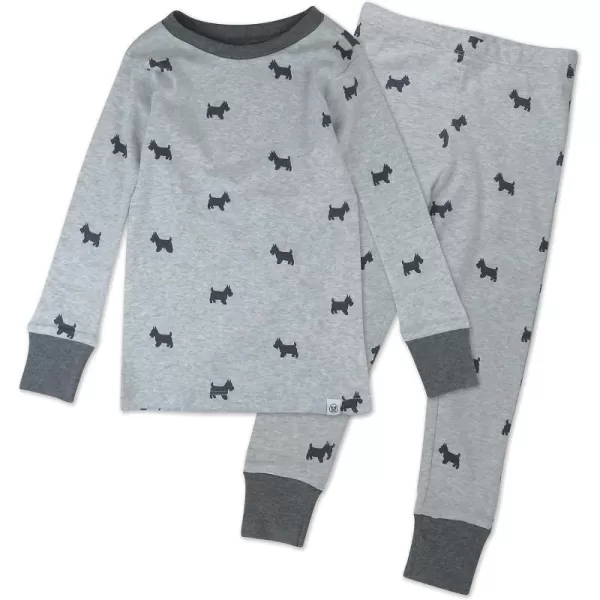 HonestBaby Multipack 2Piece Pajamas Sleepwear PJs 100 Organic Cotton for Infant Baby and Toddler Boys UnisexScotty Dog Light Heather Grey