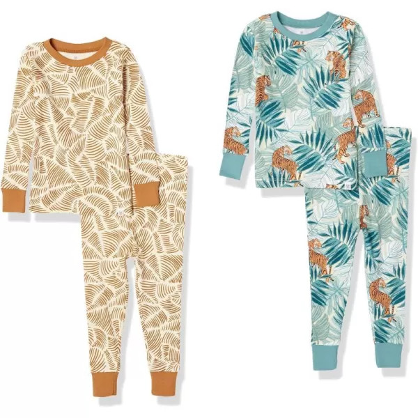 HonestBaby Multipack 2Piece Pajamas Sleepwear PJs 100 Organic Cotton for Infant Baby and Toddler Boys UnisexTiger Time