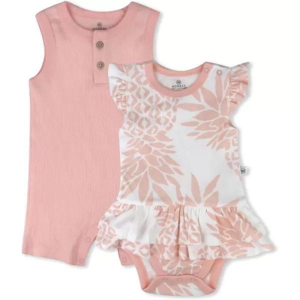 HonestBaby Multipack Short Romper Sets and Dresses 100 Organic Cotton for Infant Baby and Toddler Boys Girls UnisexPink Pineapple