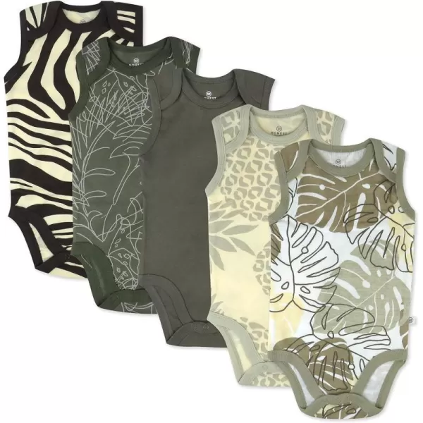 HonestBaby Multipack Sleeveless and Cami Bodysuits OnePiece 100 Organic Cotton for Infant Baby Boys Girls UnisexSafari Brown