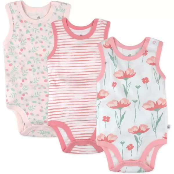 HonestBaby Multipack Sleeveless and Cami Bodysuits OnePiece 100 Organic Cotton for Infant Baby Boys Girls UnisexStrawberry Pink Floral