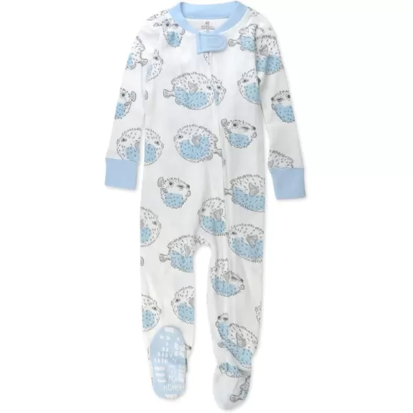 HonestBaby NonSlip Footed Pajamas OnePiece Sleeper Jumpsuit ZipFront PJs 100 Organic Cotton for Baby BoysBlow Fish