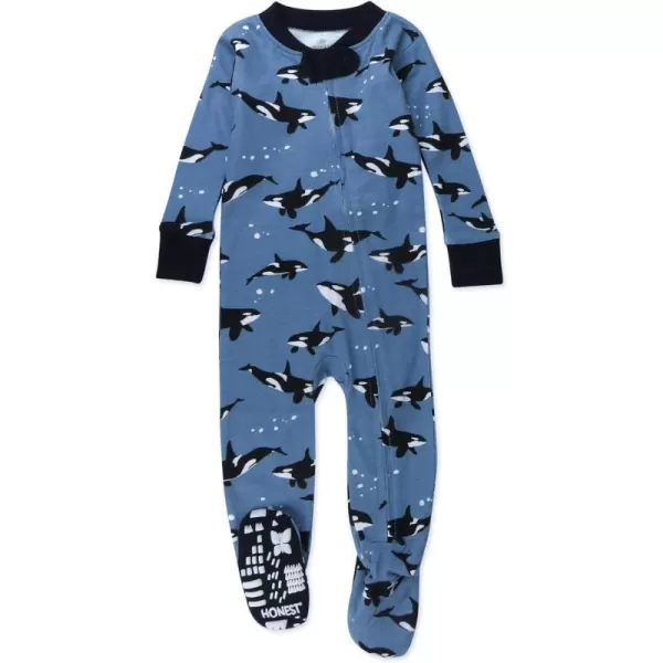 HonestBaby NonSlip Footed Pajamas OnePiece Sleeper Jumpsuit ZipFront PJs 100 Organic Cotton for Baby BoysDolphins