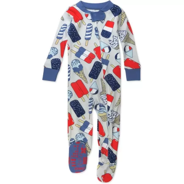 HonestBaby NonSlip Footed Pajamas OnePiece Sleeper Jumpsuit ZipFront PJs 100 Organic Cotton for Baby BoysIce Cream Independence