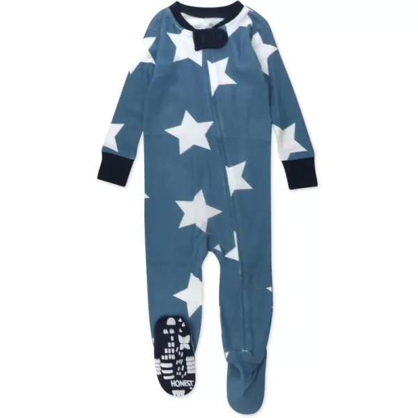 HonestBaby NonSlip Footed Pajamas OnePiece Sleeper Jumpsuit ZipFront PJs 100 Organic Cotton for Baby BoysJumbo Star Blue