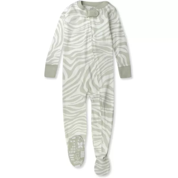 HonestBaby NonSlip Footed Pajamas OnePiece Sleeper Jumpsuit ZipFront PJs 100 Organic Cotton for Baby BoysLight Zanzibar Zebra