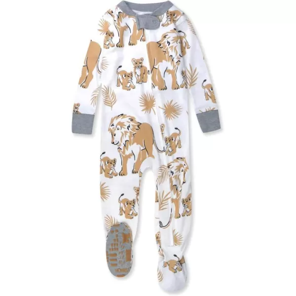 HonestBaby NonSlip Footed Pajamas OnePiece Sleeper Jumpsuit ZipFront PJs 100 Organic Cotton for Baby BoysLion