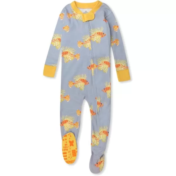 HonestBaby NonSlip Footed Pajamas OnePiece Sleeper Jumpsuit ZipFront PJs 100 Organic Cotton for Baby BoysLionfish